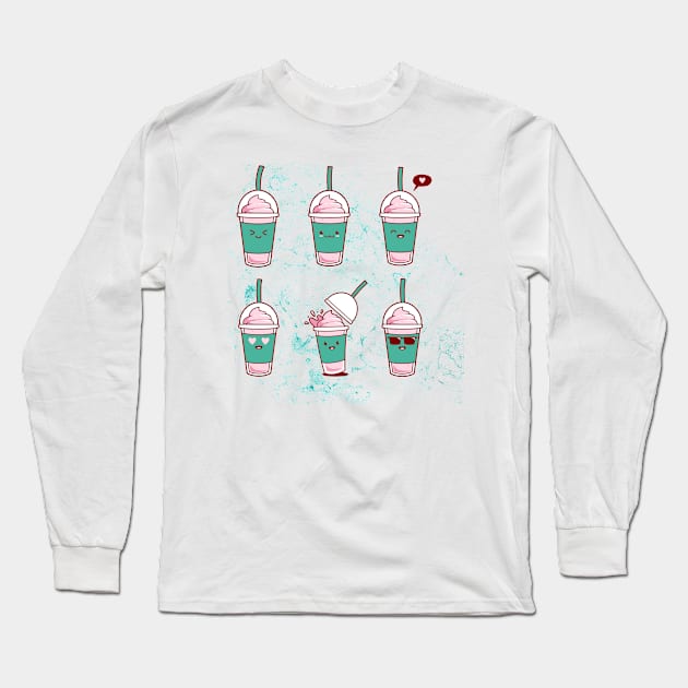 cute cups coffee boba smoothie Long Sleeve T-Shirt by PixieMomma Co